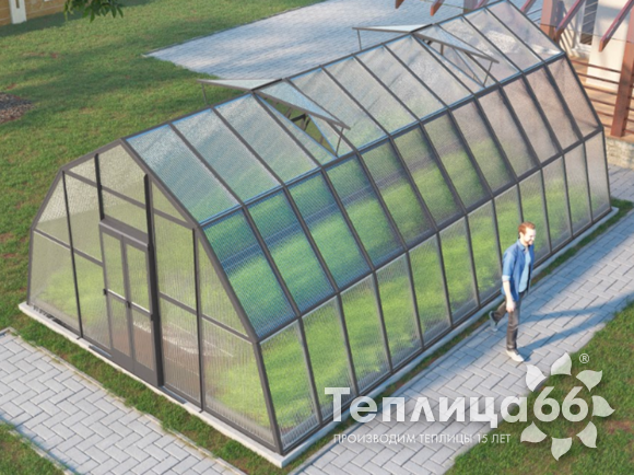 Теплица Рада Иткуль из поликарбоната, 4,5х8 метров, графитовая